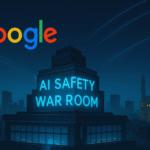 Google AI Safety War Room building in Hyderabad with Charminar in the background, symbolizing India’s digital defense initiative.