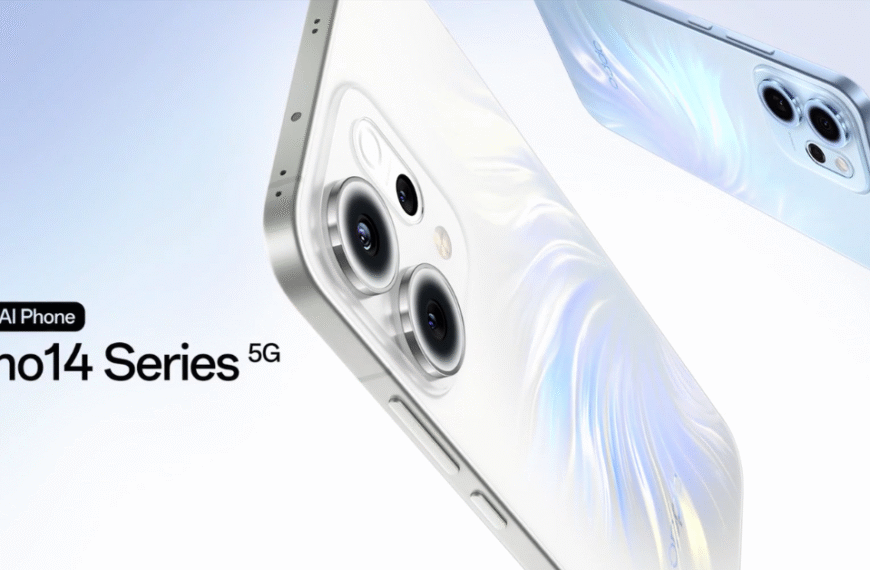 OPPO Reno 14 Series 5G phones in Pearl White and Ice Blue finish with dual-camera module and AI branding