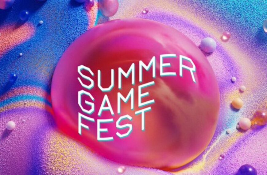 Colorful digital artwork of the Summer Game Fest 2025 logo displayed over a vibrant, abstract background with a mix of neon pink, purple, blue, and pastel textures.