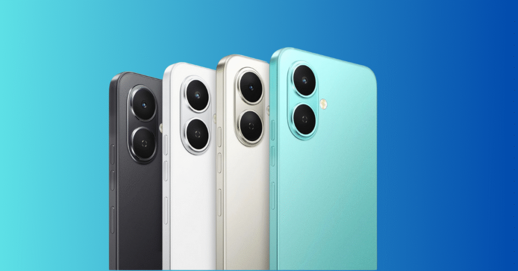 Tecno Spark Go 2 showcased in four color variants — Ink Black, Veil White, Titanium Grey, and Turquoise Green — with dual rear cameras and flat-edge design