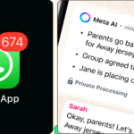 WhatsApp AI Summaries feature showing Meta AI chat recap and unread message badge