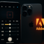 IPhone 15 Pro showing Adobe Project Indigo camera controls.