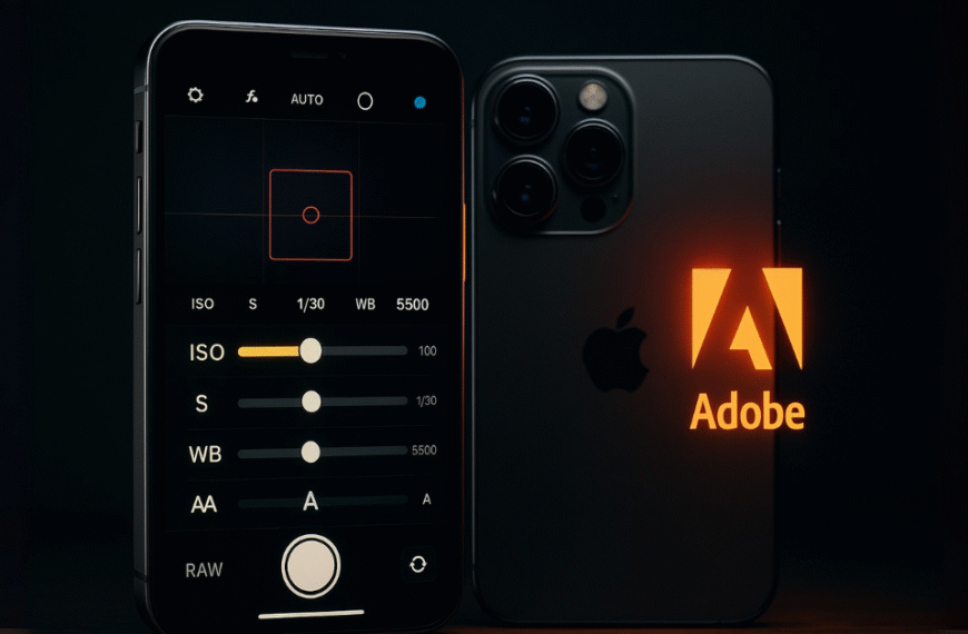 IPhone 15 Pro showing Adobe Project Indigo camera controls.