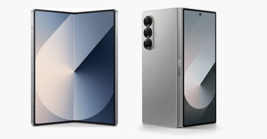 AI-rendered image of Samsung Galaxy Z Fold 7 concept showcasing the unfolded main screen and closed cover display in sleek silver finish.