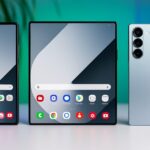 AI-rendered image of Samsung Galaxy Z Fold 7 concept showing outer screen, unfolded inner display, and rear camera layout on a clean tabletop.