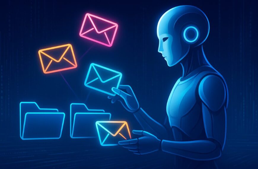 AI assistant managing email inbox using automation, based on Google DeepMind concept.