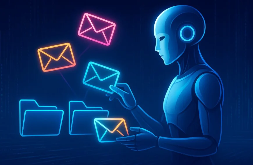 AI assistant managing email inbox using automation, based on Google DeepMind concept.