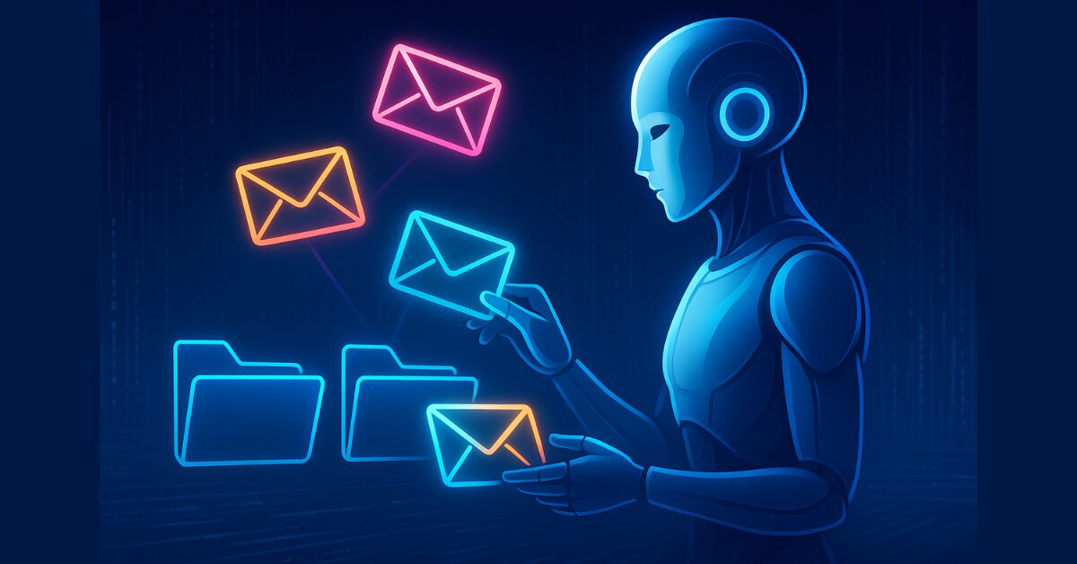 AI assistant managing email inbox using automation, based on Google DeepMind concept.