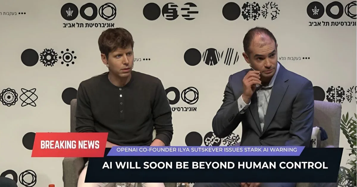 Ilya Sutskever and Sam Altman speaking at a tech conference about the future of AI