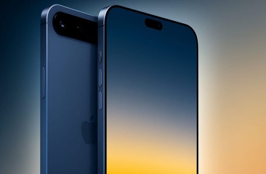 AI-generated concept image of the iPhone 17 Air showcasing a slim design, edge-to-edge display, and dual camera setup in a blue finish.