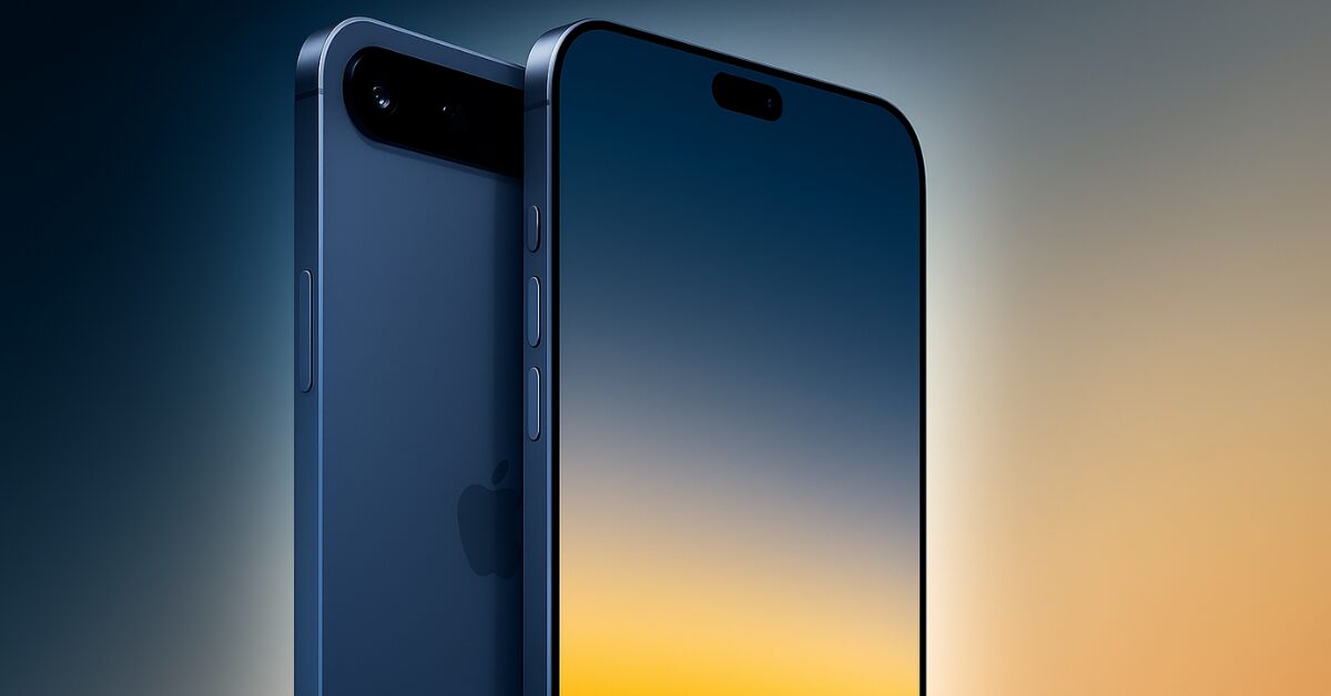 AI-generated concept image of the iPhone 17 Air showcasing a slim design, edge-to-edge display, and dual camera setup in a blue finish.