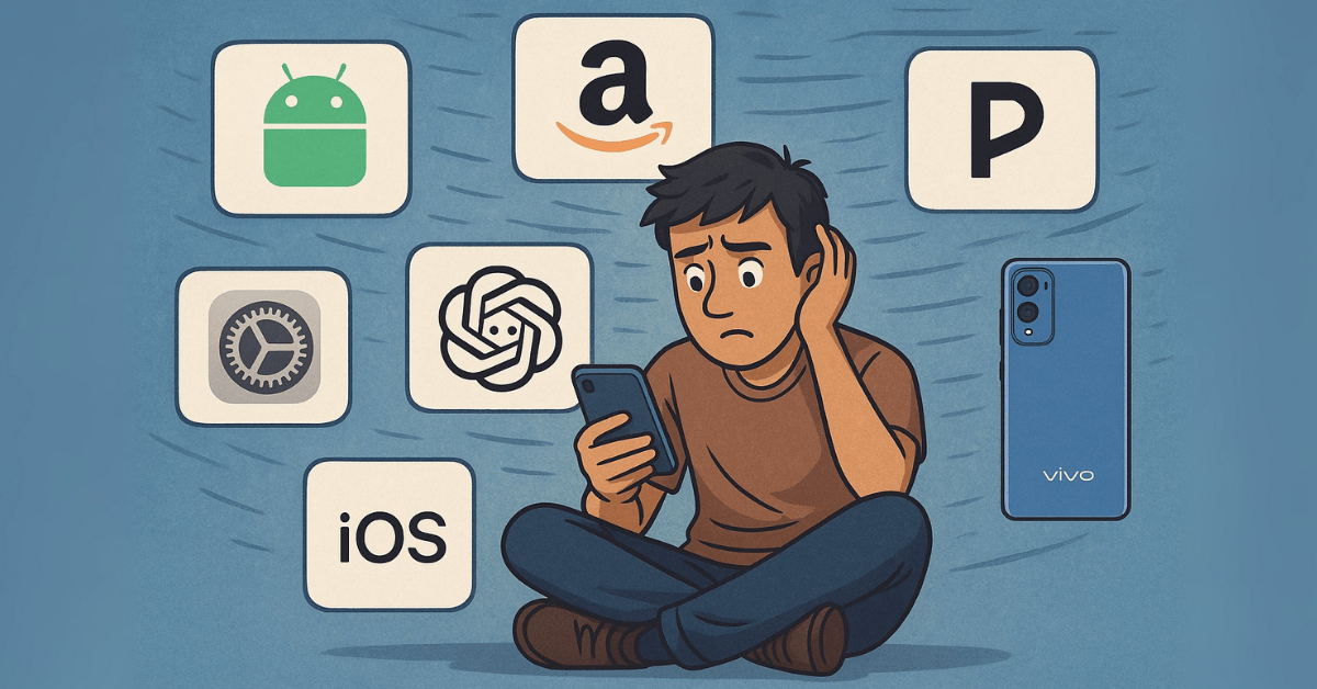 Indian man overwhelmed by Android 16, iOS Beta, ChatGPT, Perplexity, and Amazon AI updates