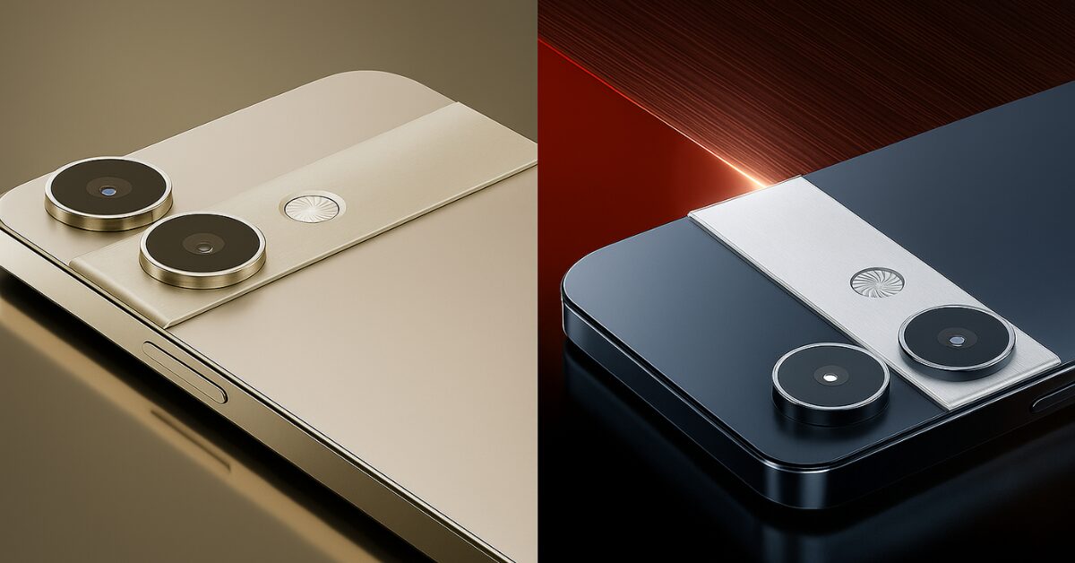 Lava Storm Lite and Storm Play 5G smartphones shown in champagne gold and black finishes with dual-camera modules