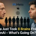 Mark Zuckerberg and Sam Altman stare each other down, symbolizing Meta’s poaching of 8 top OpenAI researchers