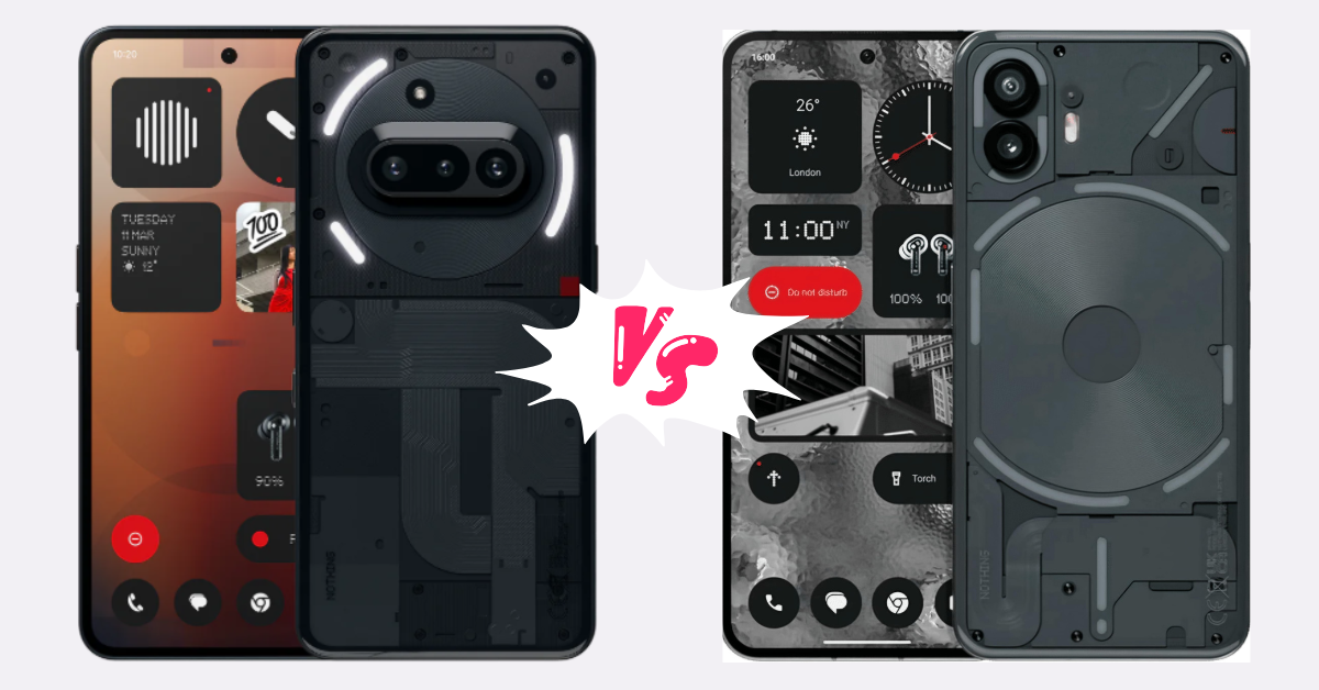Digital comparison of Nothing Phone 3 and Phone 2
