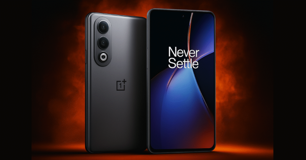 OnePlus Nord CE4 front and back view with dramatic tech-themed background