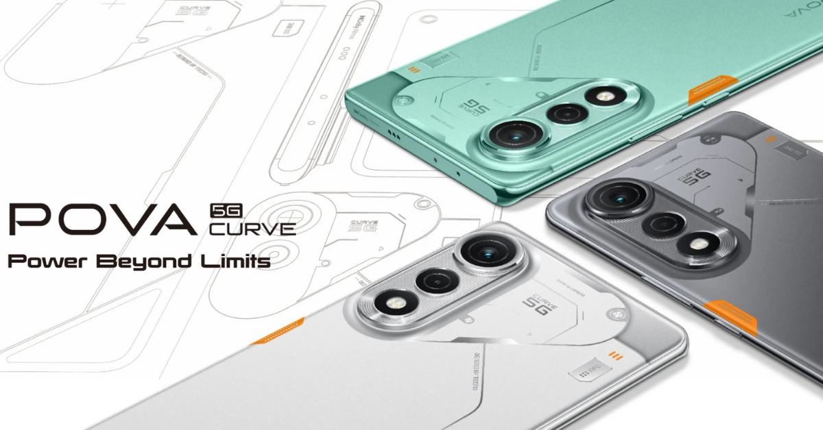 Tecno Pova Curve 5G smartphone with curved AMOLED display, Dimensity 7300 Ultra processor, and AI camera features