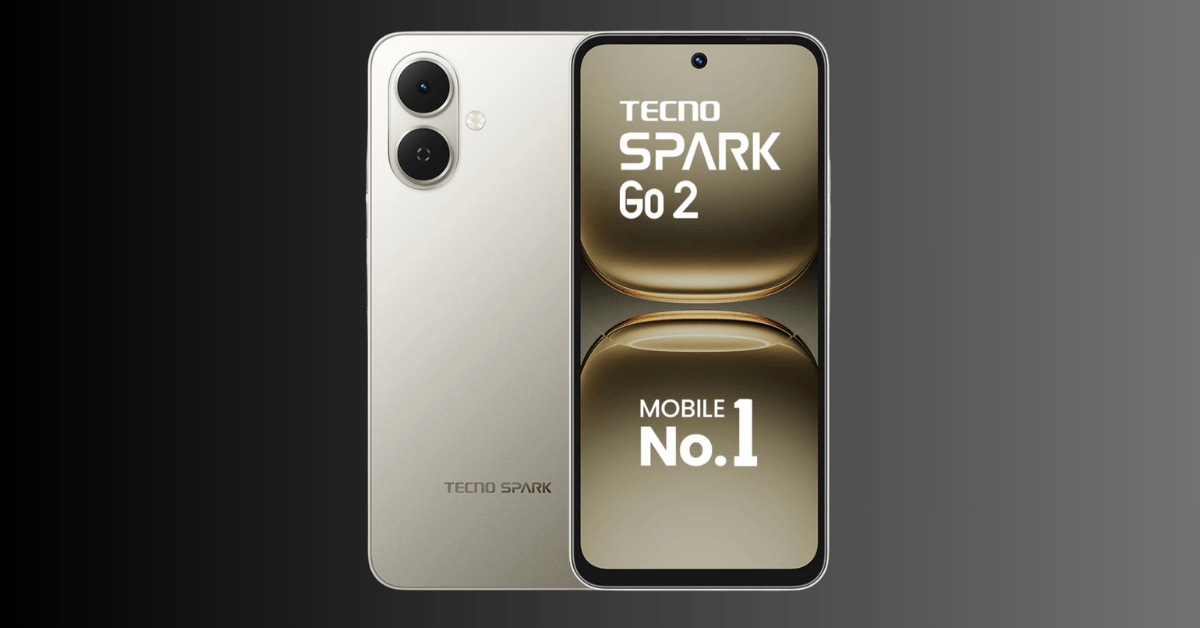 Tecno Spark Go 2 smartphone front and back view in Veil White color, showcasing punch-hole display and dual rear camera design