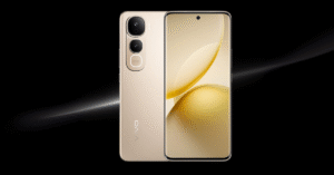 Vivo Y400 Pro 5G in gold with soft diagonal white light on black background