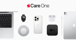 Multiple Apple devices with AppleCare One branding on white background