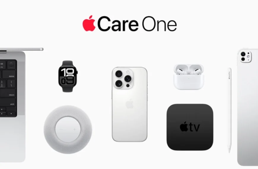 Multiple Apple devices with AppleCare One branding on white background