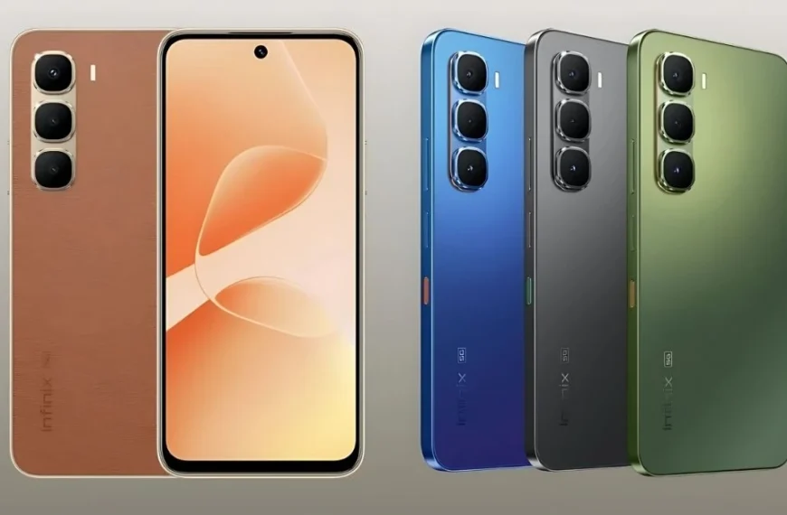 Infinix Hot 60 5G Plus in Shadow Blue, Sleek Black, Tundra Green and Leather Brown color variants