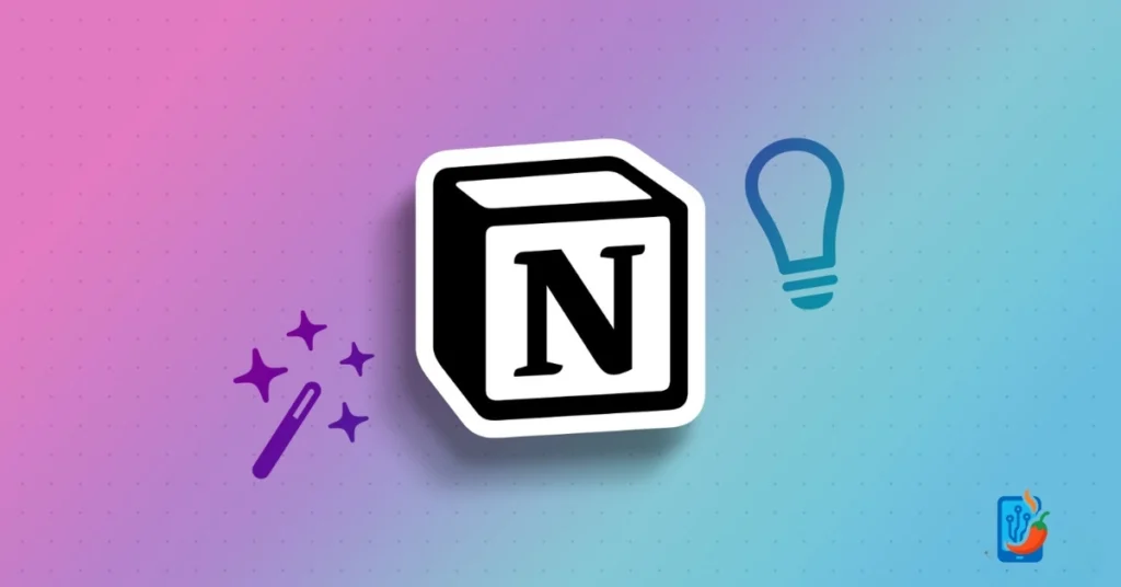 Notion logo with icons for AI and creativity on a gradient background