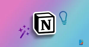 Notion logo with icons for AI and creativity on a gradient background