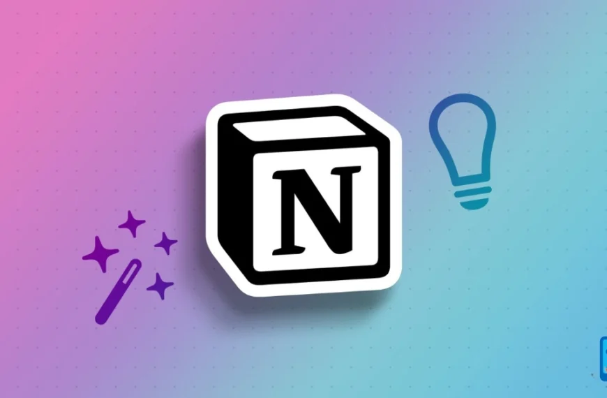 Notion logo with icons for AI and creativity on a gradient background