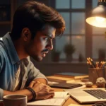 A young Indian man sits at his desk with a frustrated expression, looking at a laptop. The screen shows a weird, distorted AI-generated beach scene. On the top left, bold text says, ‘It’s Not the AI. It’s You.’