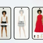 Google AI shopping tool virtual try-on demo showing a woman trying outfits in Google Search