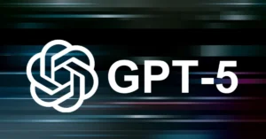 Official GPT‑5 logo with OpenAI branding on a futuristic dark background