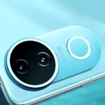 Close-up of iQOO Z10R rear camera with Aura Light in blue color