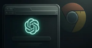 Futuristic web browser with glowing ChatGPT icon replacing Google Chrome interface