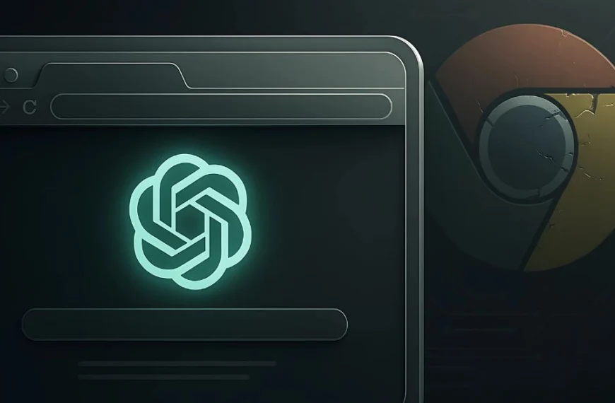 Futuristic web browser with glowing ChatGPT icon replacing Google Chrome interface