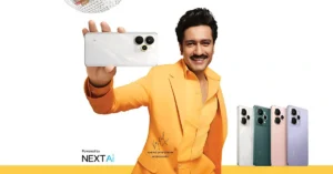 Vicky Kaushal holding the Realme 15 Pro in Flowing Silver with all color variants displayed